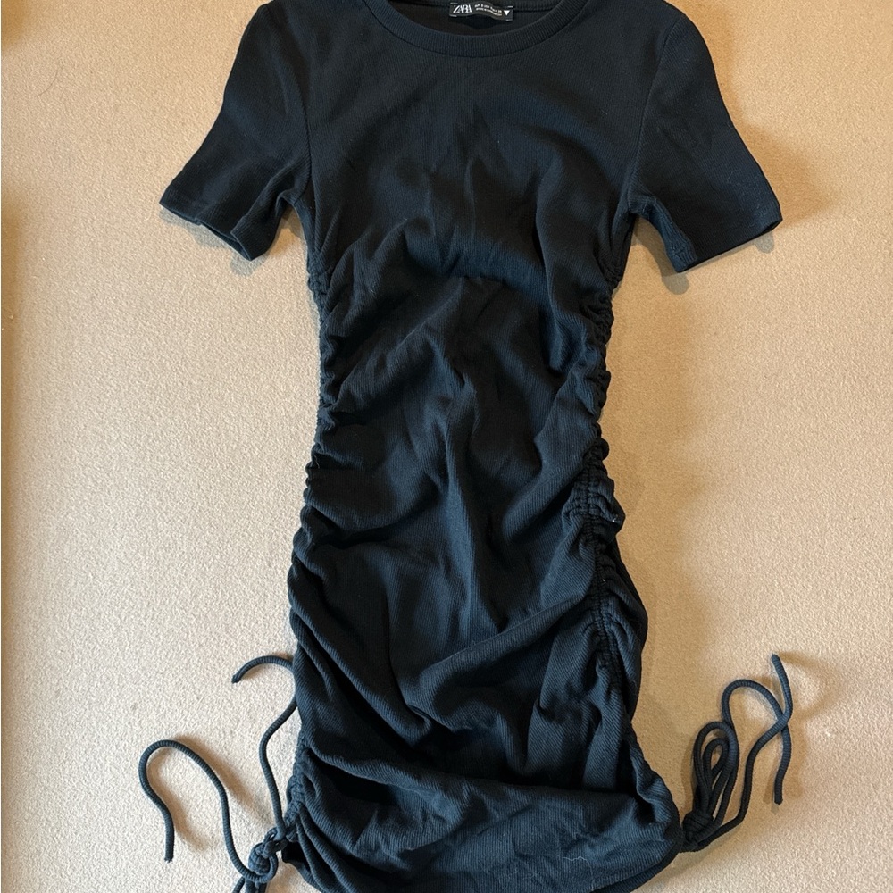 Zara Black Ruched Mini Dress